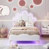 CXHLXYR Upholstered Children's Bed 90 x 200 cm with LED, Crown-Shaped Princess Design, Slatted Base and Backrest, White PU Frame view 1