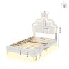 CXHLXYR Upholstered Children's Bed 90 x 200 cm with LED, Crown-Shaped Princess Design, Slatted Base and Backrest, White PU Frame view 2