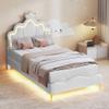 CXHLXYR Upholstered Children's Bed 90 x 200 cm with LED, Crown-Shaped Princess Design, Slatted Base and Backrest, White PU Frame view 3