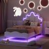 CXHLXYR Upholstered Children's Bed 90 x 200 cm with LED, Crown-Shaped Princess Design, Slatted Base and Backrest, White PU Frame view 4