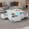 Merax High-Gloss White Coffee Table with LED Lights and 4 Drawers view 1