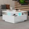Merax High-Gloss White Coffee Table with LED Lights and 4 Drawers view 2