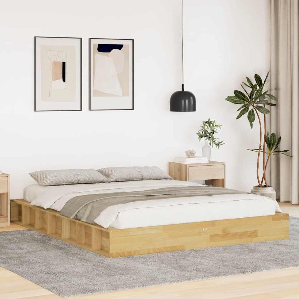 Solid Oak Bed Frame Without Mattress, 150 x 200 cm