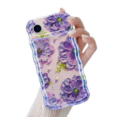 QLTYPRI Case for iPhone Air, Colorful Laser Retro Floral Design, Wavy Edge, Purple