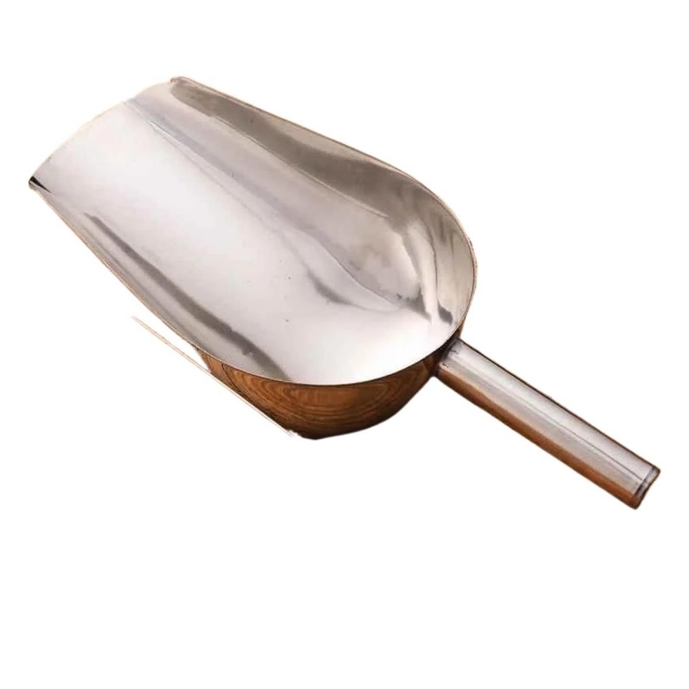 13-Inch Thickened Stainless Steel Ice Scoop, Gray, with Integrated Single Broom