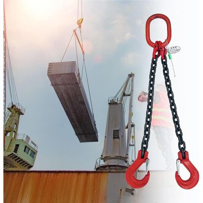 2-Leg Lifting Chains with Hooks, Rugged 16T Chain Slings for Cargo Security, Towing, and Handling