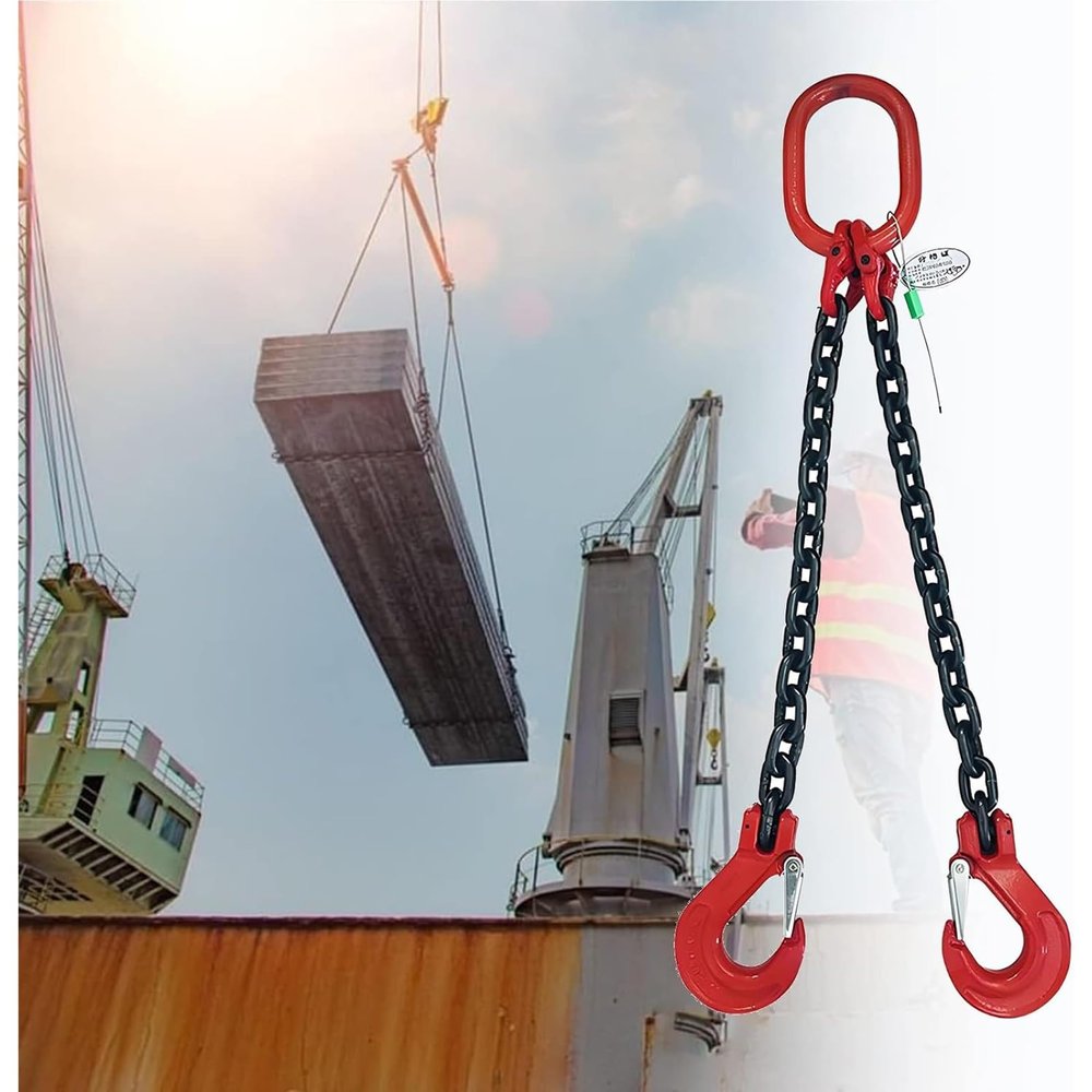2-Leg Lifting Chains with Hooks, Rugged 16T Chain Slings for Cargo Security, Towing, and Handling