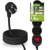 LUMILED 3-Outlet Power Strip with Switch, Black, 1.5 m, Type E/F, 3680 W, 16 A, IP20 view 1