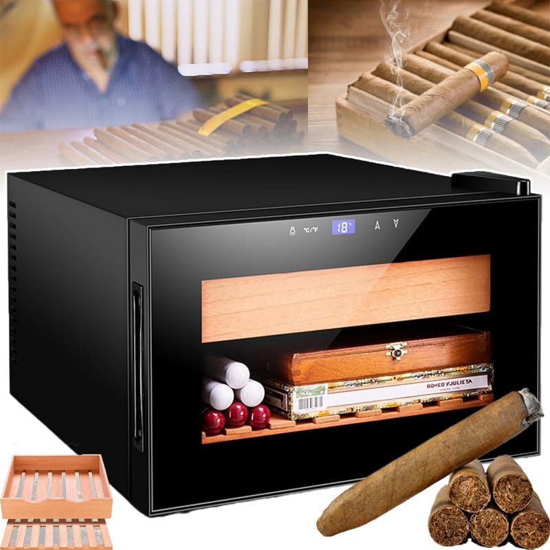 XSDAJSD Smart Cigar Humidor Cabinet, 25 L, 70 W, 11–18°C, 150 Cigars, Black-A