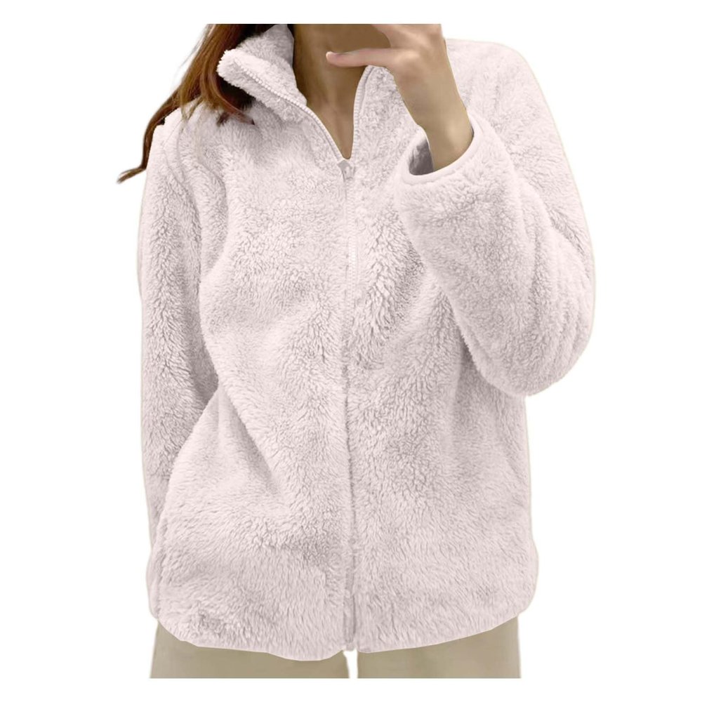 Foweknow Women's Teddy Fleece Winter Jacket with Stand Collar