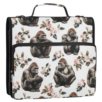 Funny Gorilla White 3-Ring Zipper Binder with Handle and Multiple Pockets