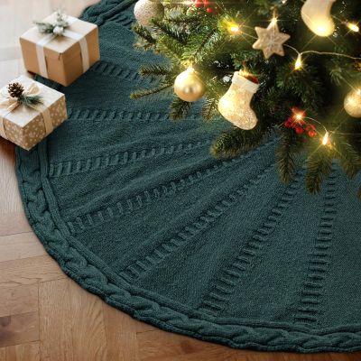 Lanpn 120 cm Christmas Tree Skirt, Chunky Knit, Rustic Green