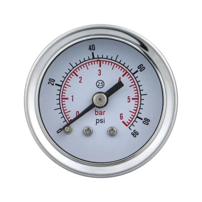BADIKA Mini Pressure Gauge for Fuel Pressure Measurement, 40 mm (1-1/2 in), Vacuum Gauge, Rear Axial Connection, Stainless Steel Case, Brass Connection, for Water and Gas (NPT 1/8, 0-16 bar)