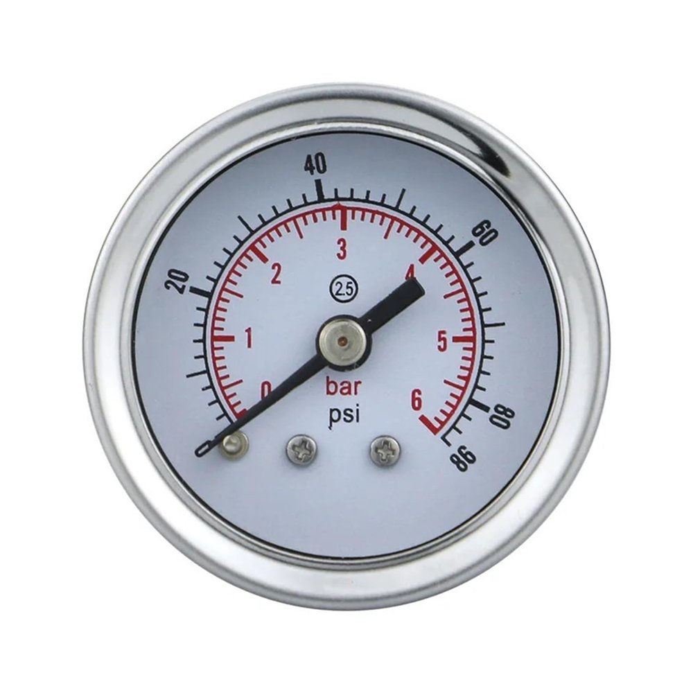 BADIKA Mini Pressure Gauge for Fuel Pressure Measurement, 40 mm (1-1/2 in), Vacuum Gauge, Rear Axial Connection, Stainless Steel Case, Brass Connection, for Water and Gas (NPT 1/8, 0-16 bar)