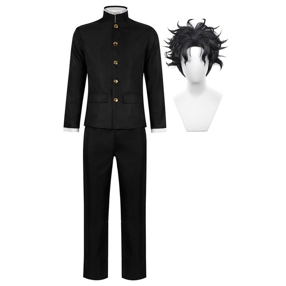 Zhongkaihua Okarun/Takakura Ken Anime Cosplay Costume for Men, Black High School Uniform Jacket and Pants Set with Wig and Glasses