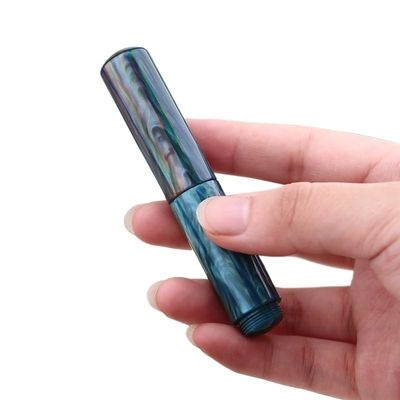 NVVVNX Portable Mini Resin Fountain Pen, Green-White, Iridium F Nib, 0.5 mm, Short Ink, Gift Set (03)