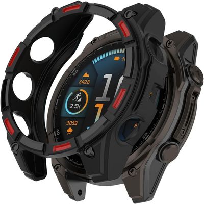Protective Case for Garmin Quatix 8 51 mm, Screen Protector, Flexible TPU, Black and Red