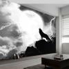 Fantasy Animal Howling Wolf Full Moon Panorama Wallpaper, Black and White Nonwoven Mural, 3D Wall Art, 250 x 175 cm view 1