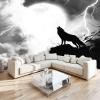 Fantasy Animal Howling Wolf Full Moon Panorama Wallpaper, Black and White Nonwoven Mural, 3D Wall Art, 250 x 175 cm view 2