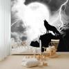 Fantasy Animal Howling Wolf Full Moon Panorama Wallpaper, Black and White Nonwoven Mural, 3D Wall Art, 250 x 175 cm view 4