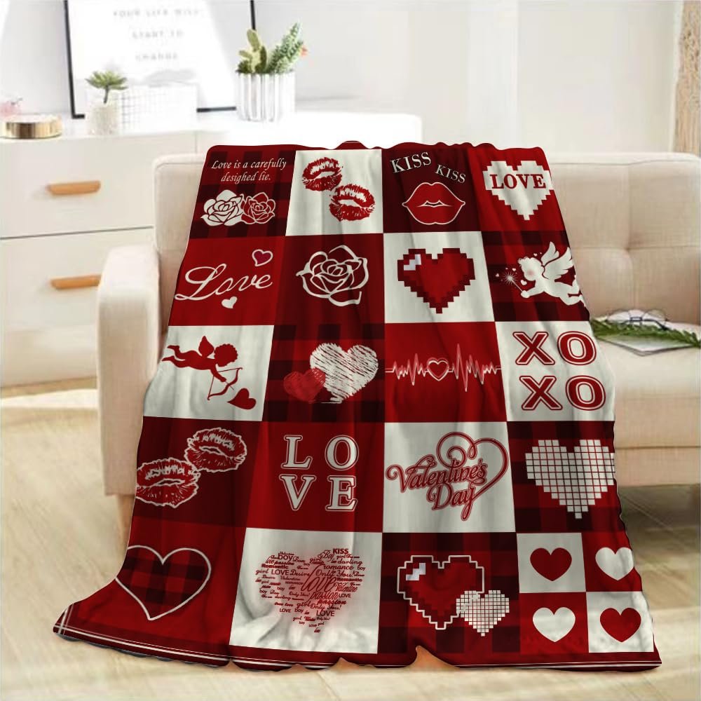 HiHELLOH Valentine's Day Red Plaid Throw Blanket