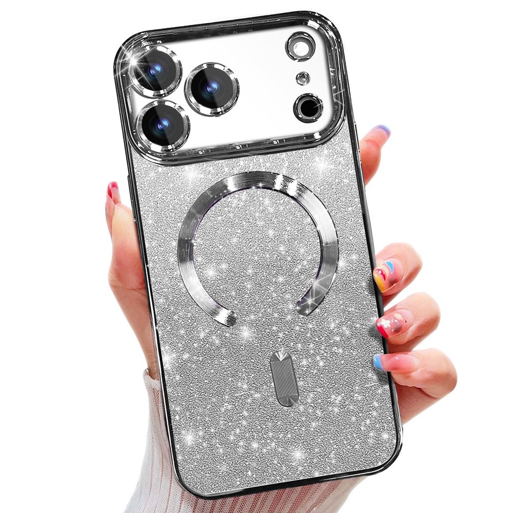 Misscase Magnetic Case Compatible with iPhone 17 Pro Max, Glitter Gradient TPU, Camera Lens Protection, MagSafe Compatible, Silver