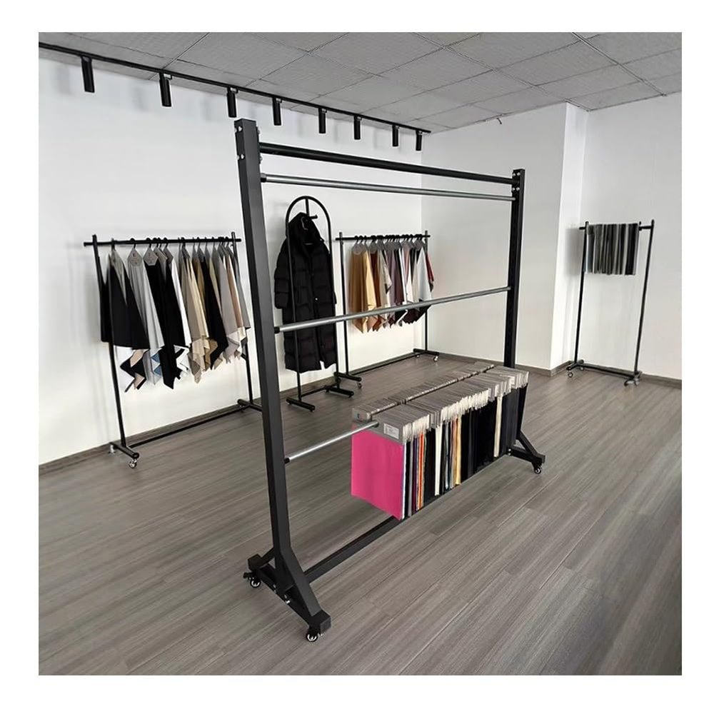 Fabric Sample Rack with Height-Adjustable Crossbar, Black, 4, 135 × 180 cm