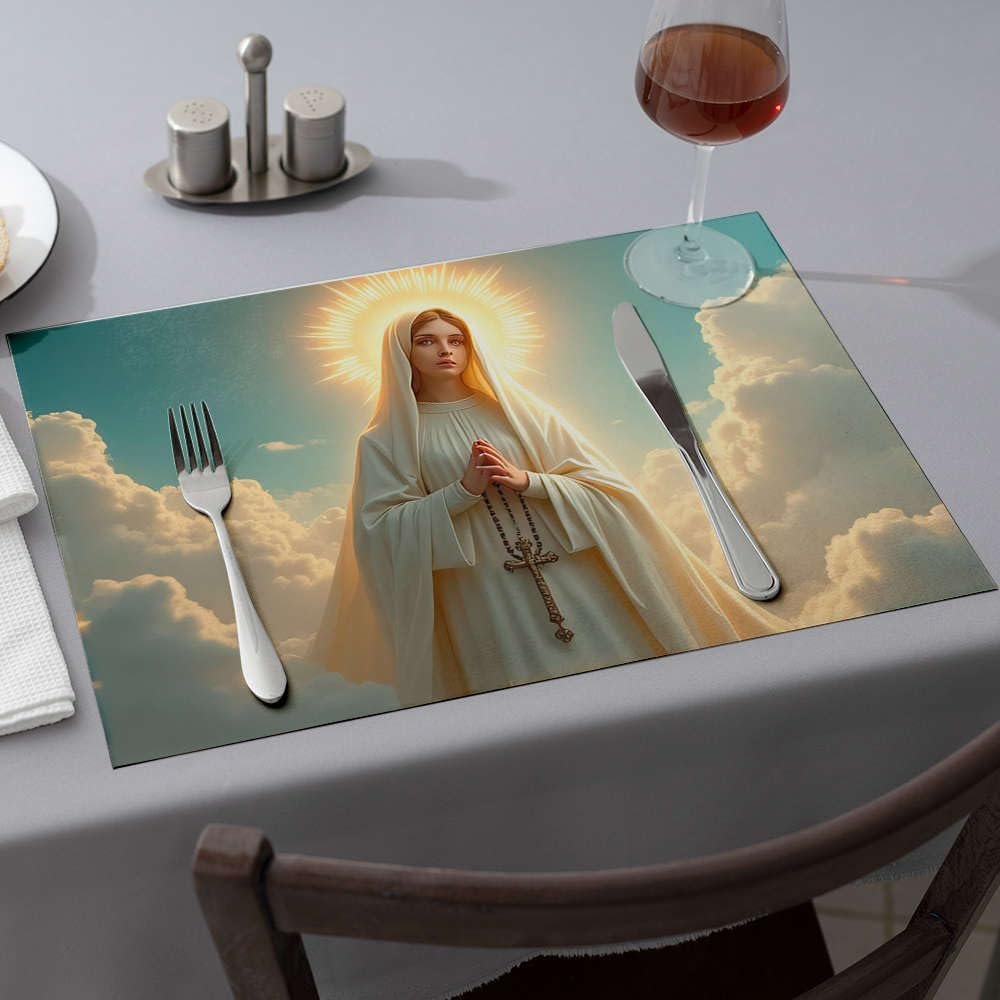 Silicone Kitchen Counter Mats with Haloed Woman Design, Placemats, Table Runner and Tablecloth, 4 Pieces