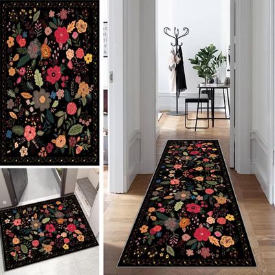 Mogetal Floral Runner Rug, Black and Multicolor, 80 x 180 cm