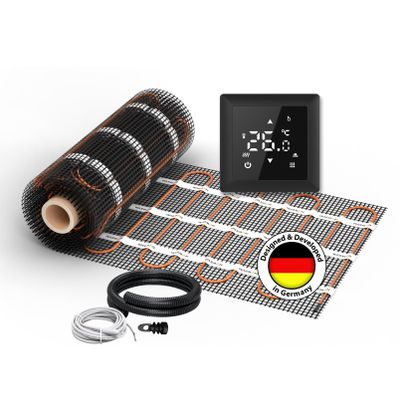 Electric Underfloor Heating for Tile: WARMON CLASSIC Two-Conductor Heating Mat, 150 W/m, incl. Thermostat with Floor Sensor