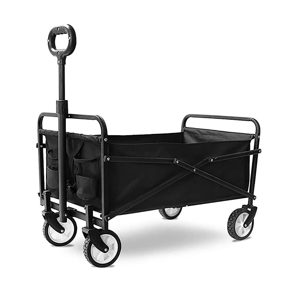 Foldable Garden Cart, Heavy-Duty Utility Wagon for Camping, Beach, Grocery Shopping, 4 Wheels, 59.9 kg Capacity, Portable Black Shopping Cart