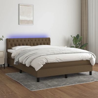 Iiaky Box Spring Bed 140 x 190 cm with Mattress, LED, and Slatted Base - Dark Brown, Type 3