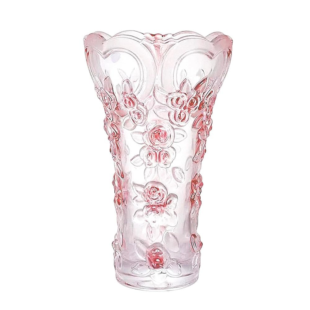 Large Pink Crystal Glass Vase, 30 cm Tall, Plum Blossom Design