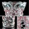 Large Pink Crystal Glass Vase, 30 cm Tall, Plum Blossom Design view 3