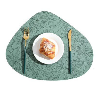 Homxi Set of 2 Modern Green Leather Placemats, 34 x 42 cm, Floral and Leaf Triangle Pattern