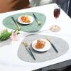 Homxi Set of 2 Modern Green Leather Placemats, 34 x 42 cm, Floral and Leaf Triangle Pattern view 4