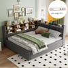 LANTRO JS Ottoman Bed, Bubble Bed with Night Light, USB and USB-C Charging Ports, Velvet Upholstery, Storage Compartments, Gray view 4