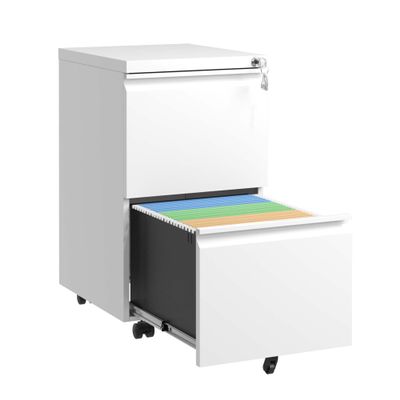 Mobile Metal Filing Cabinet with 2 Drawers and Lock, Fully Assembled