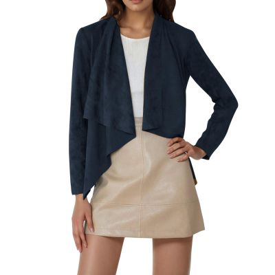 Duohropke Women's Faux Suede Transitional Jacket, Cropped Cardigan with Waterfall Collar