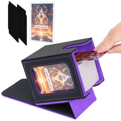 Magic Deck Box with MTG Commander Display, Magnetic Card Storage Box for 100+ Cards, Black/Purple