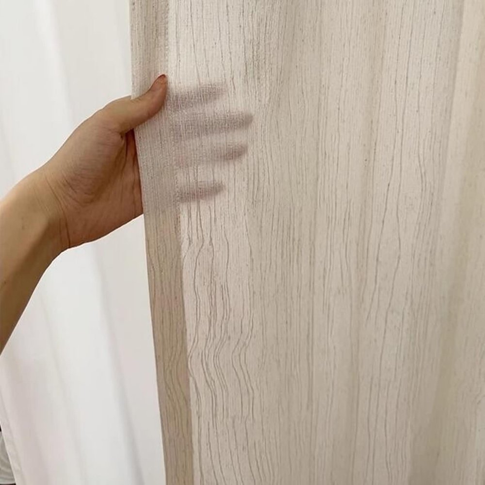 Stfery Beige Semi-Sheer Curtains, 2-Piece Set, Linen-Look Stripe Texture, W150 x H270 cm Each