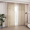 Stfery Beige Semi-Sheer Curtains, 2-Piece Set, Chinoiserie-Style Embroidered Leaf and Bird Pattern, W132 x H244 cm view 1