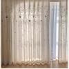 Stfery Beige Semi-Sheer Curtains, 2-Piece Set, Chinoiserie-Style Embroidered Leaf and Bird Pattern, W132 x H244 cm view 3