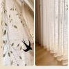 Stfery Beige Semi-Sheer Curtains, 2-Piece Set, Chinoiserie-Style Embroidered Leaf and Bird Pattern, W132 x H244 cm view 4