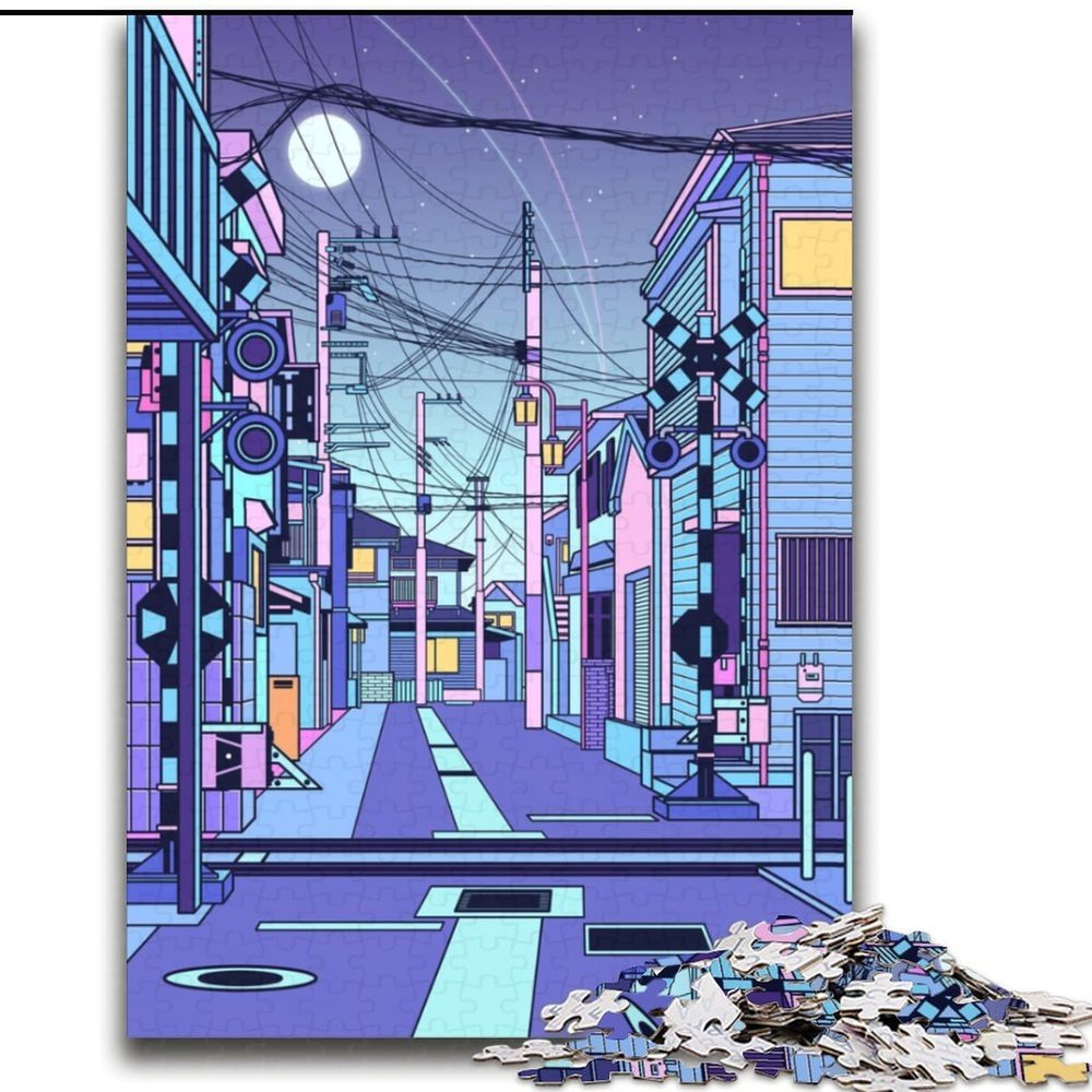 1000-Piece Japanese Night Cityscape Puzzle for Adults and Teens, 38 x 52 cm