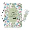COEQINE Leather Bible Cover for Women with Floral Bookmark Set, 2 Pieces, "Trust in the Lord with All Your Heart," Bible Bag with Handles, 26 x 19 x 5 cm view 1