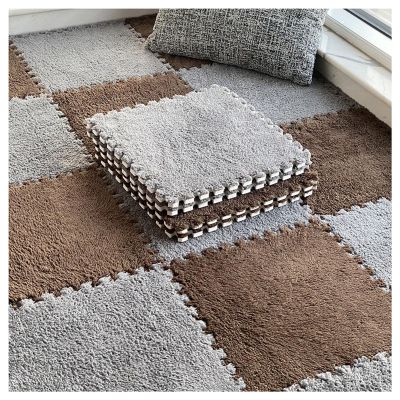 ZBORAVPIX Foam Floor Tiles, Plush Foam Puzzle Carpet Tiles, Interlocking, Multicolor, 30 x 30 cm, 8 Pieces (Gray + Dark Brown)