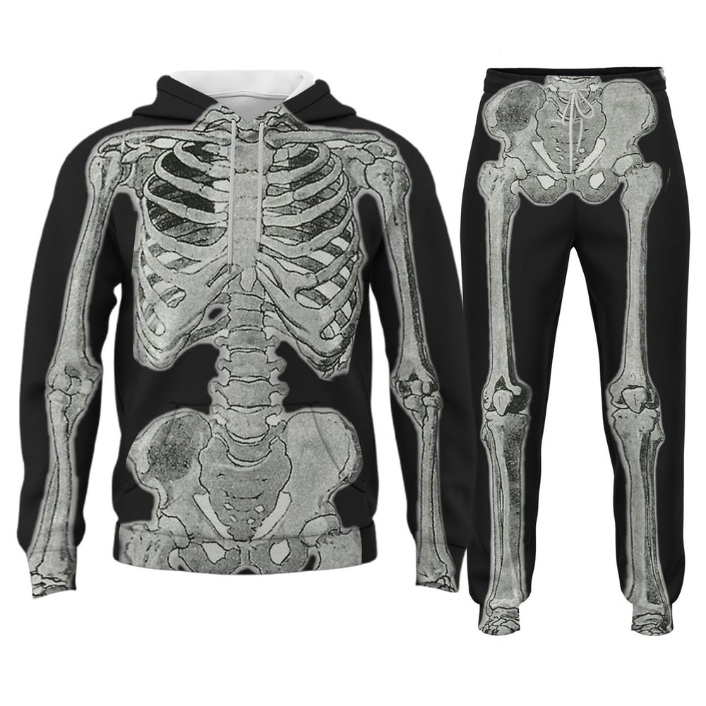 Caxndycing Men's Halloween Skull Tracksuit Set, 2-Piece Steampunk Gothic Skeleton Jogging Suit