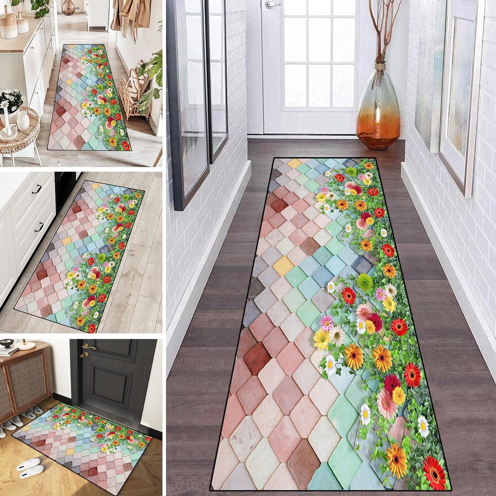 LUMIPAP Colorful Flower Runner Rug, 40 x 150 cm