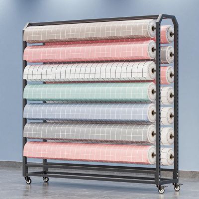 Rolling Storage Rack for Fabric Rolls, 18 Rods, 195 cm